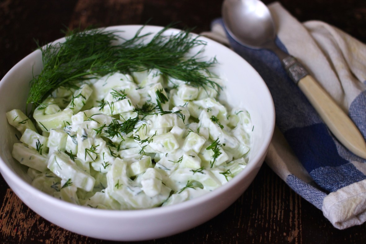 Cucumber Salad with Garlic-Dill Yogurt Sauce